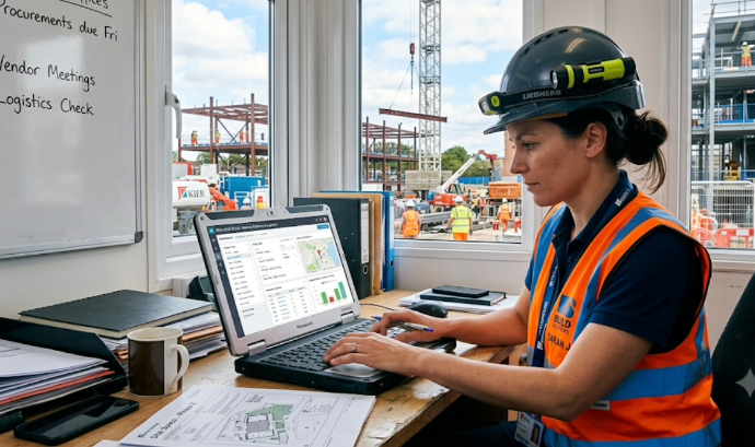 On-site engineers managing commercial infrastructure project