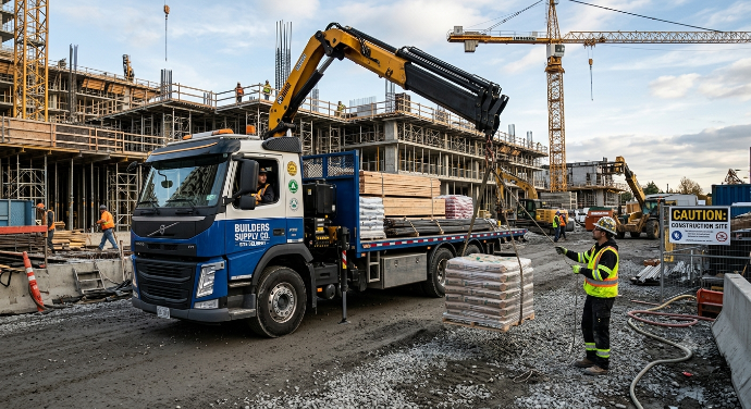 Logistics fleet for timely building material delivery